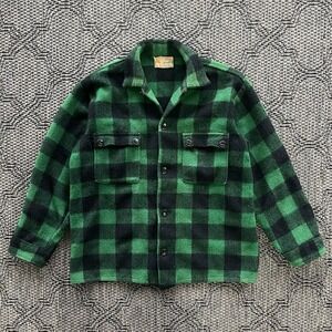 Vintage Humphrey Shirt Men's Medium Green Buffalo Plaid Wool Hunting 50s